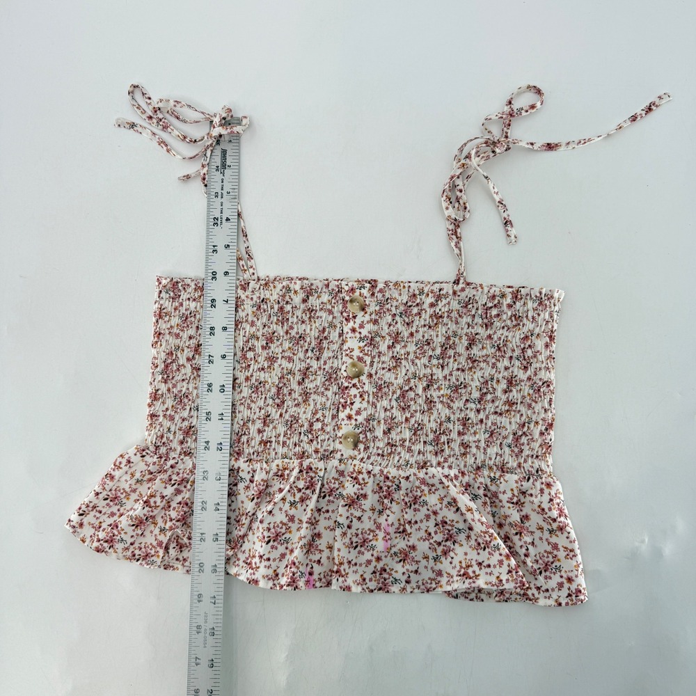 Paper Crane Floral Smocked Square Neck Ruffle Peplum Tie Strap Tank Top M - Picture 7 of 9